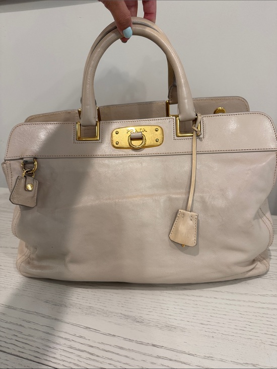 Prada Handbags - PRADA Nude Leather Top-Handle Satchel with Gold Hardware